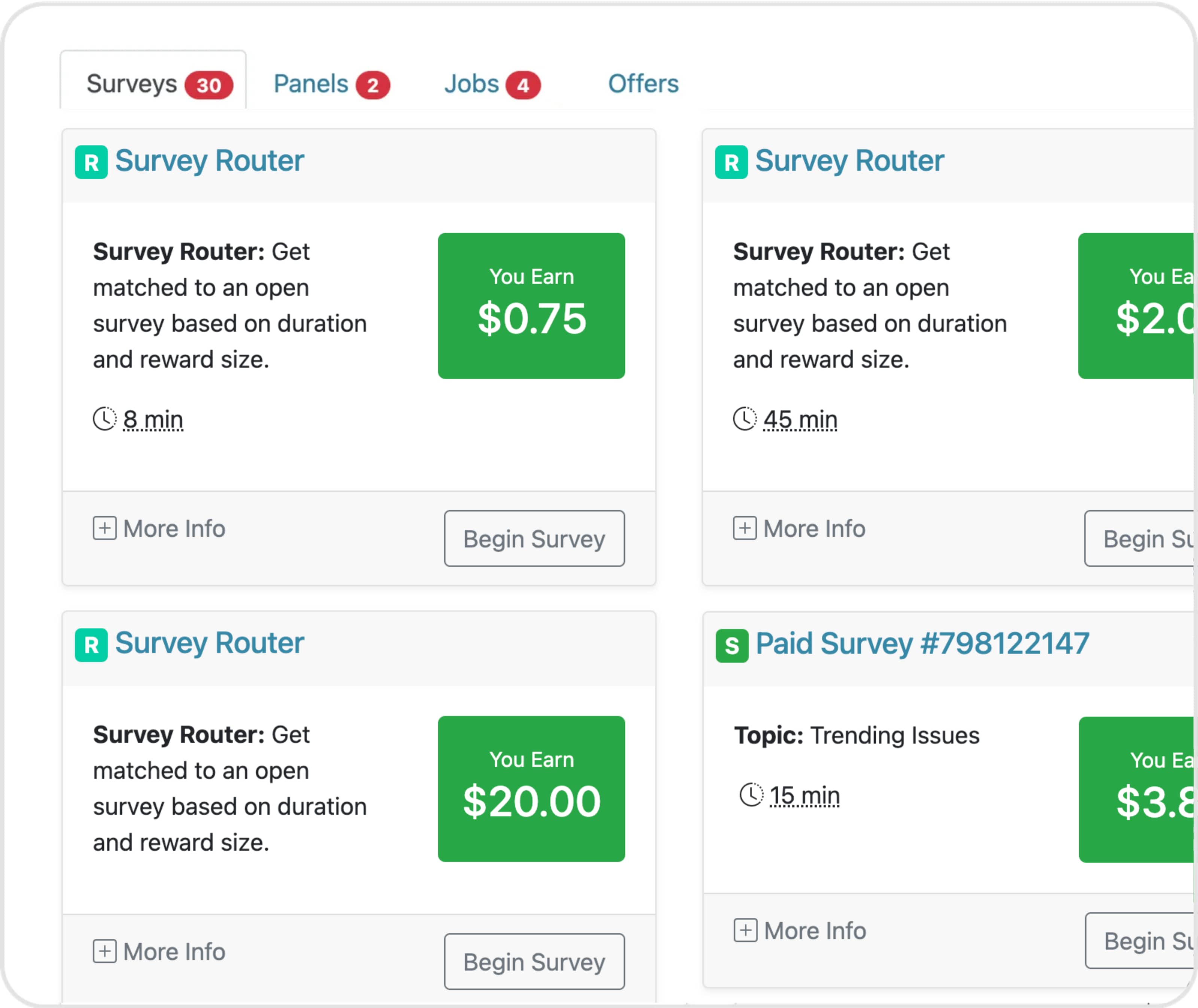 Example survey dashboard